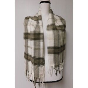 Cashmink  Brown and white plaid 100% acrylic scarf made in Western Germany  NWOT
